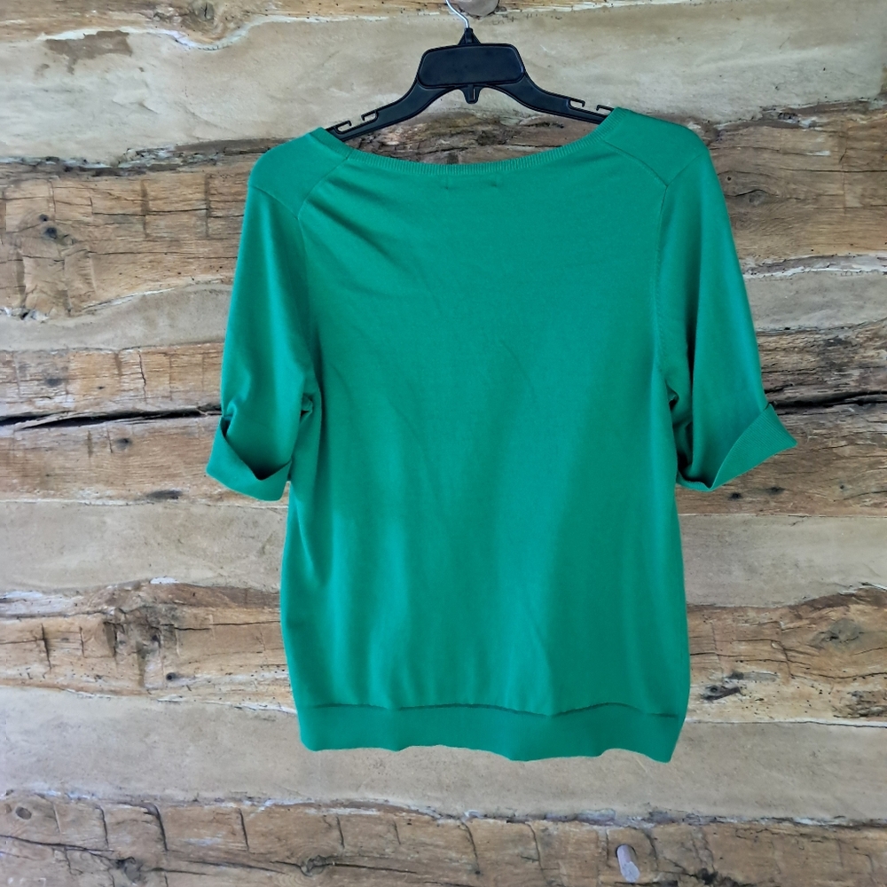 Dressbarn Green Square Neck Half Sleeve Cotton Blend Sweater Size 1X - Picture 3 of 6